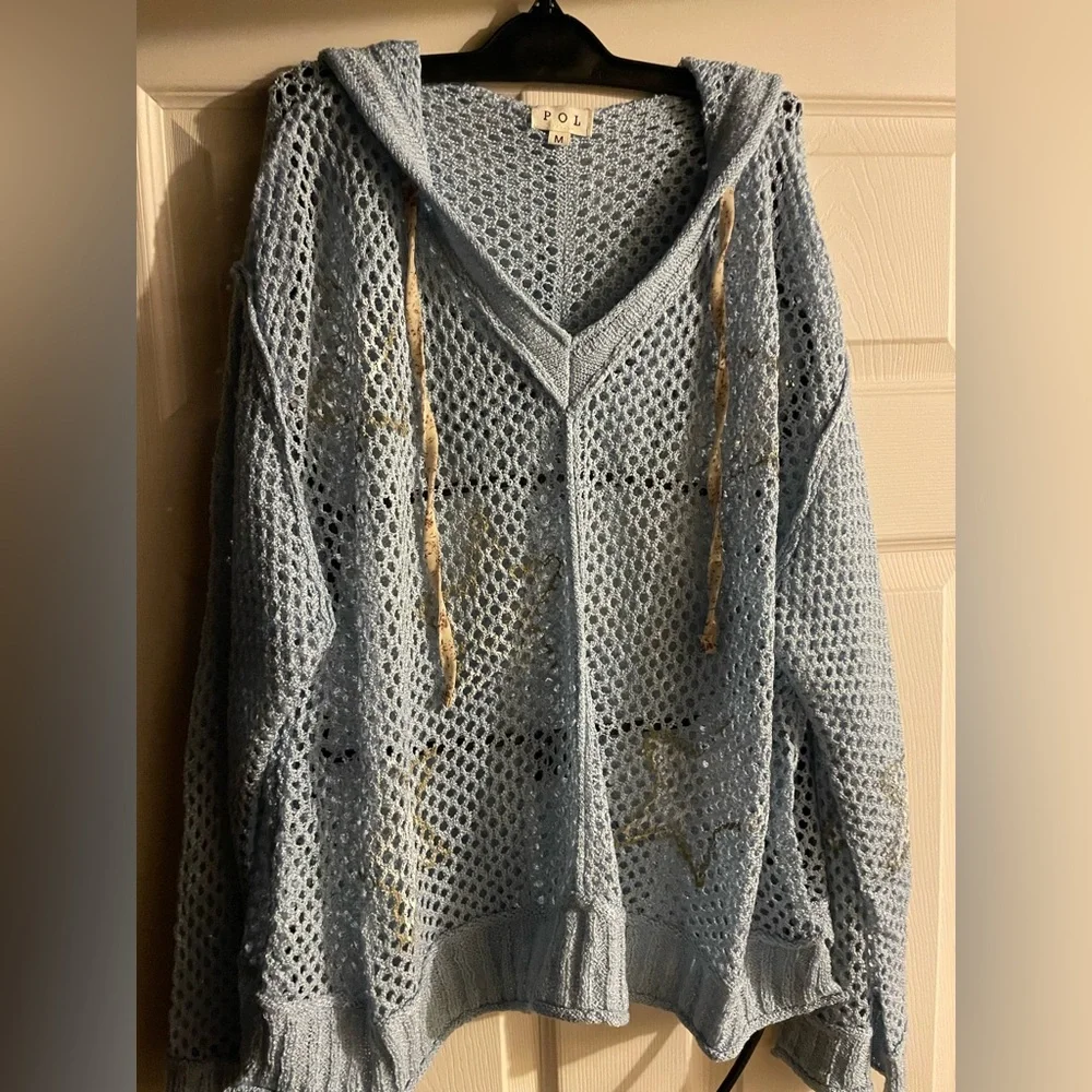 Hoodie Blue/GoldStars
Bohemian 
Long Sleeve 
Lite Knit
Pit-Pit 28”
24”Long
NWOT - Picture 5 of 9